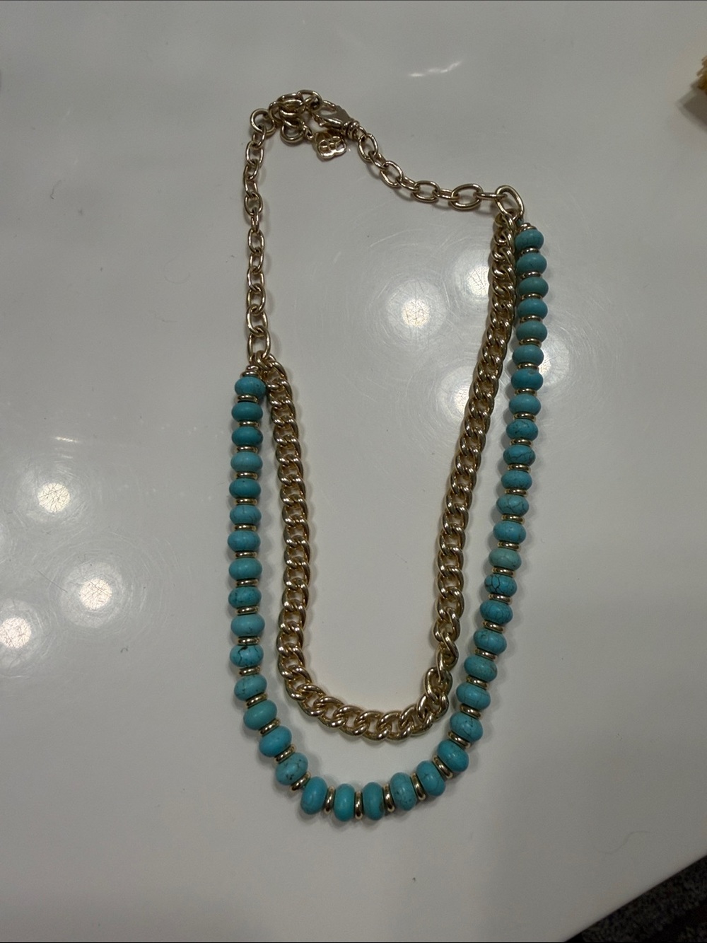 Authentic Kendra Scot Rebecca/Gold Turquoise Beaded /Chain Layered Necklace
